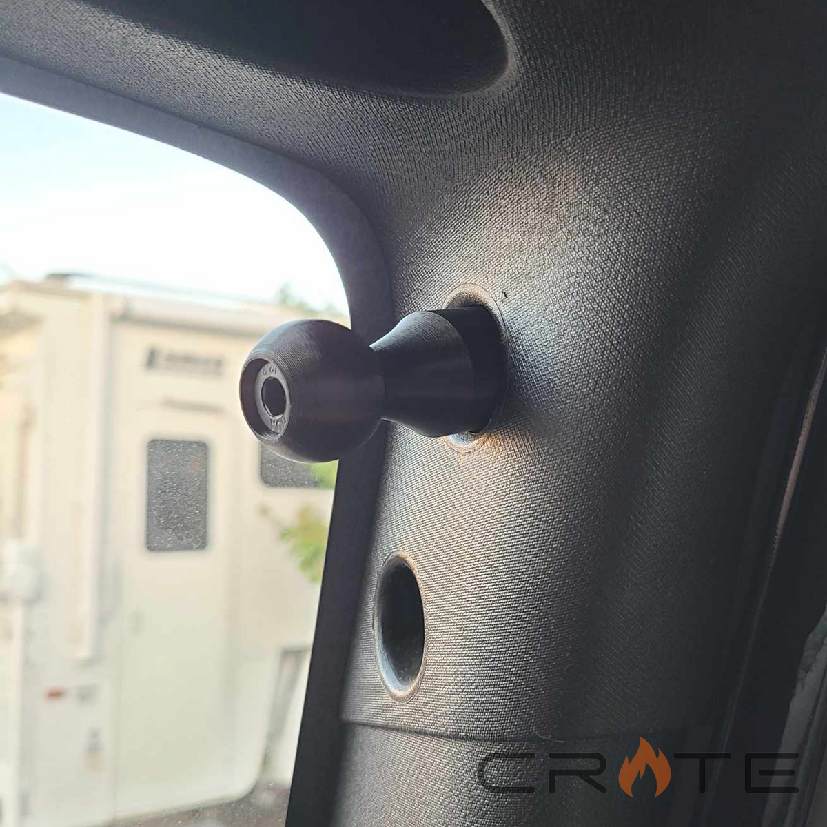 FireCrateUSA Jeep Wrangler JK JKU A-pillar 1-inch RAM-compatible ball mount detail view