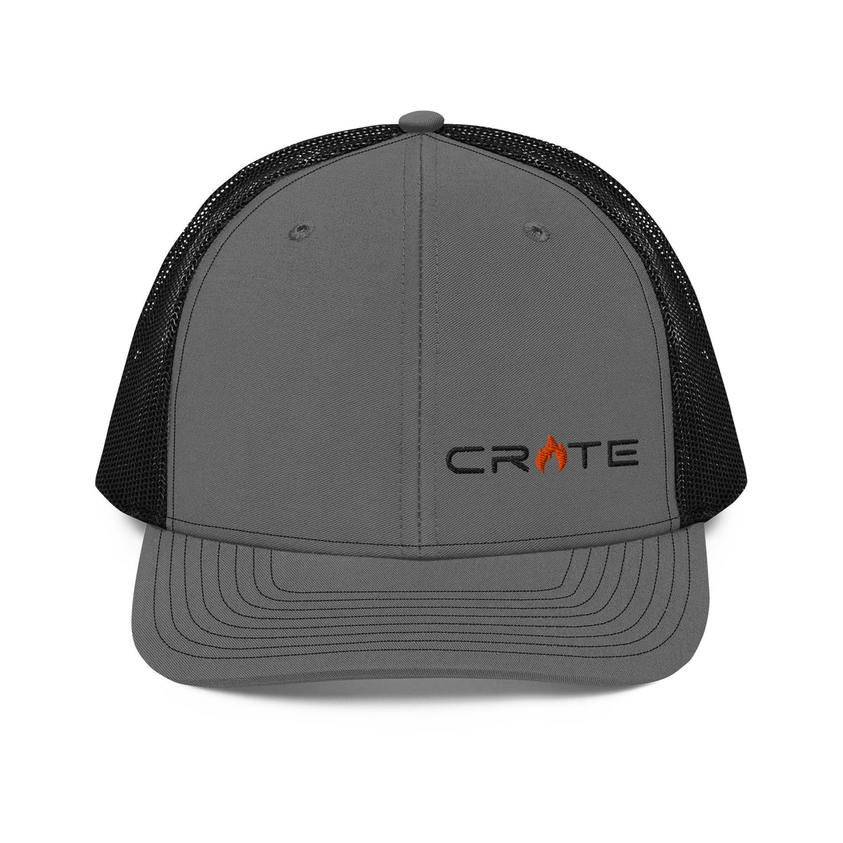 FireCrateUSA charcoal and black trucker cap front view