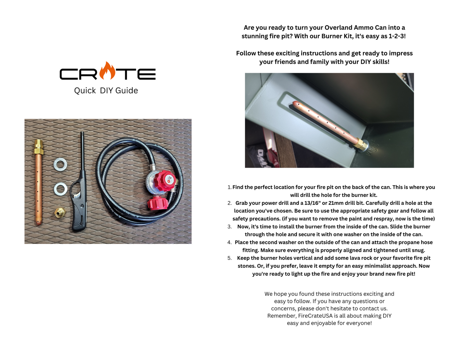 Overland DIY Ammo Can Fire Pit Burner ONLY Kit (Lifetime Warranty)